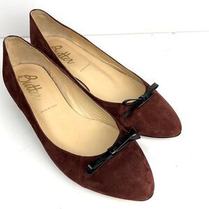 New Butter Shoes Italy Brown Suede Leather Flat Shoes Pointed Toe Bow Detail 8,5